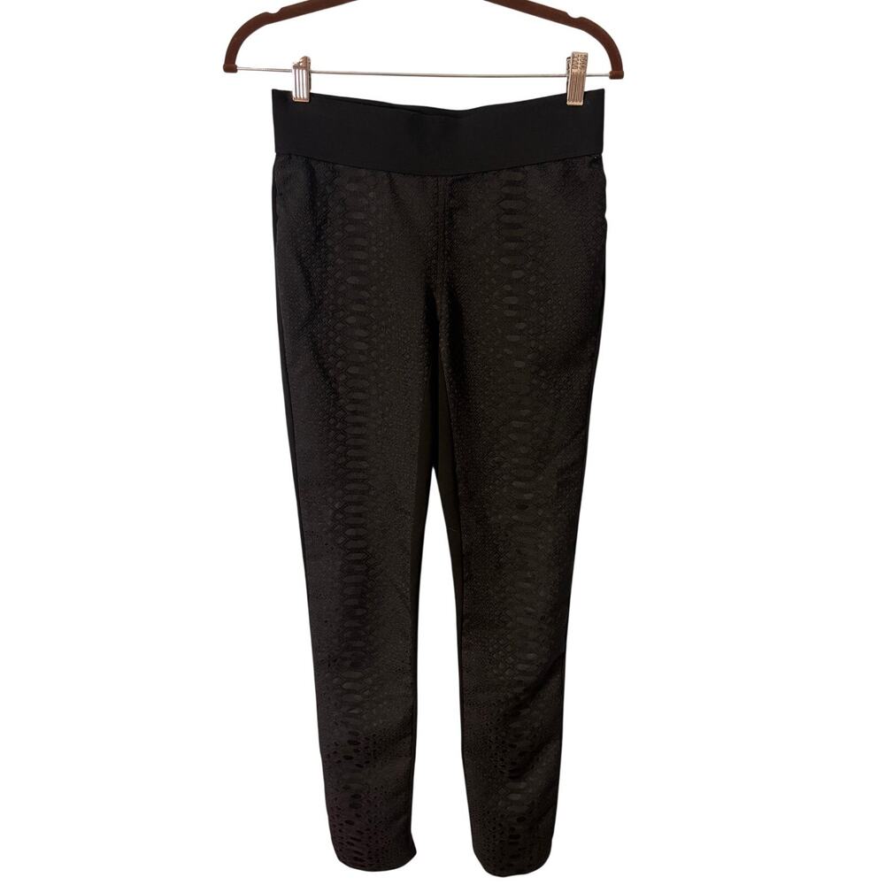 Carmen Marc Valvo Black Snakeskin Jacquard Pull On Leggings Small Stretch Ponte